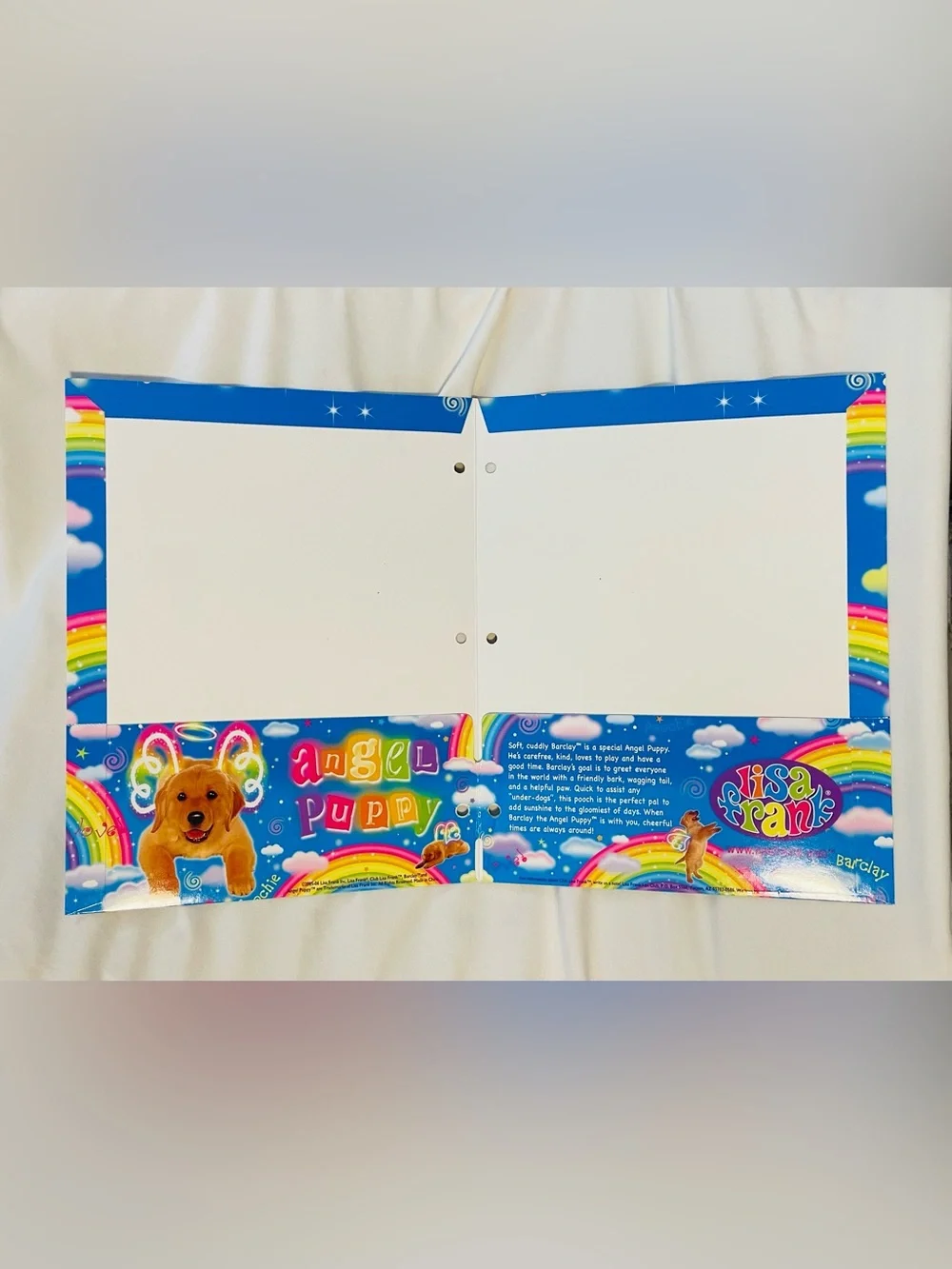 *VINTAGE* Lisa FRANK 2 Pocket Folder for 3-Ring Binder - Rainbow/Dogs/Hearts